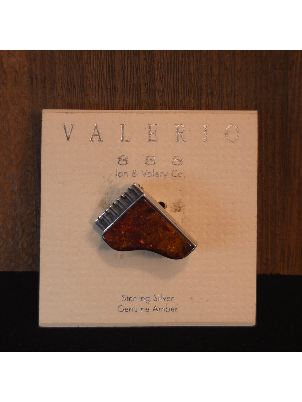 Valerio 888 Sterling Silver and Cognac Baltic Amber Grand Piano Pin